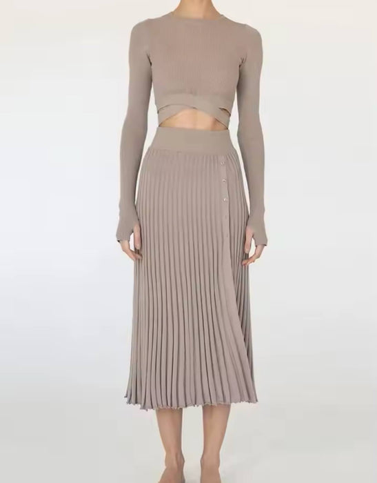 Knit Midi Skirt And Cropped Top Set