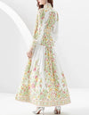 Flower Print Belted Chiffon Long Dress - BEYAZURA.COM