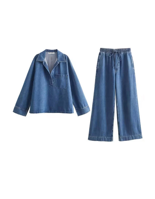 
Denim Pants And Shirt Coord Set - BEYAZURA.COM