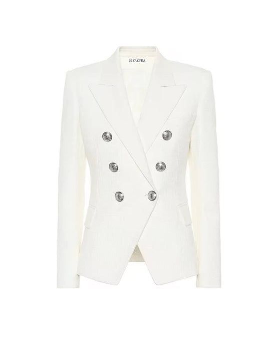 
White Cotton Slim Women’s Blazer - BEYAZURA.COM