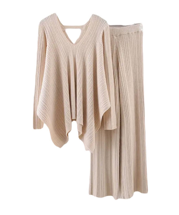 Flared Asymmetrical Top With Knitted Pants - BEYAZURA.COM