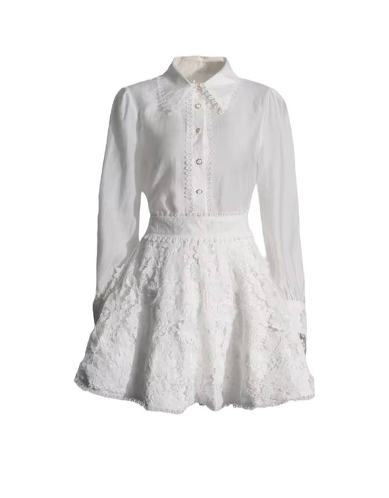 Button Down Shirt Coord Set With Embroidered Skirt