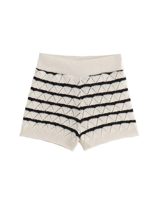 

Knit Striped Micro Shorts With Matching Sweater - BEYAZURA.COM