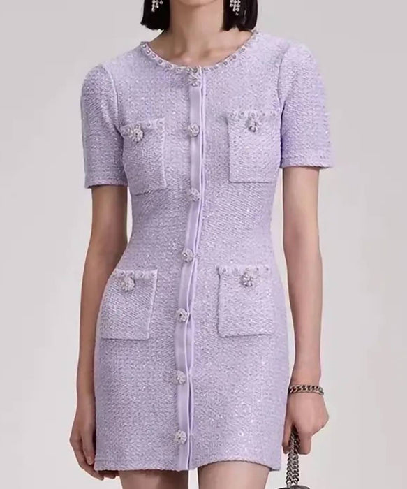 Sequin Short Knit Dress In Lavender