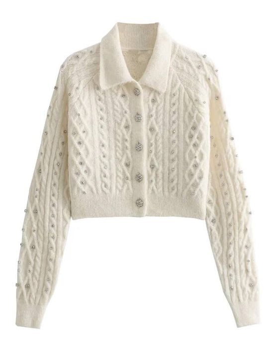 Crystal Beaded Cropped Sweater