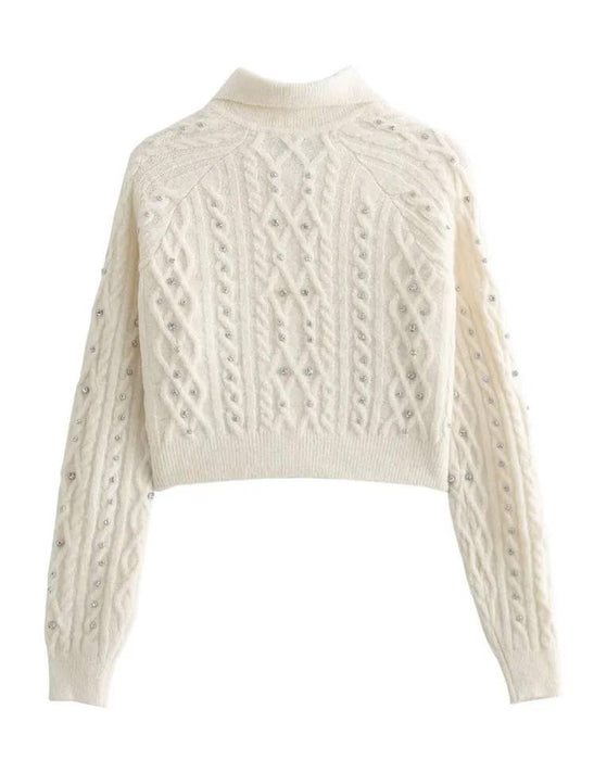 Crystal Beaded Cropped Sweater