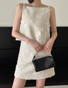 Beige Tweed Knit Floral Skirt Set - BEYAZURA.COM