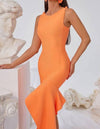 Irregular Flared Hem Dress In Orange - BEYAZURA.COM