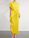 Pleated Ruffled Side Dress - BEYAZURA.COM