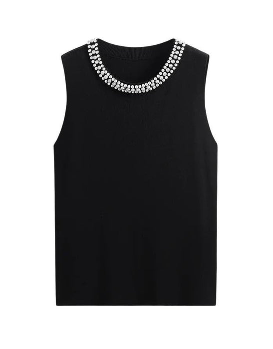 Beaded Round Neck Knit Top