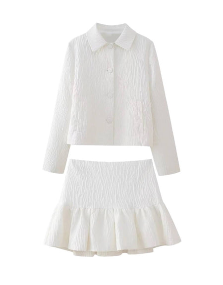 Shirt And Short Skirt Set In White - BEYAZURA.COM