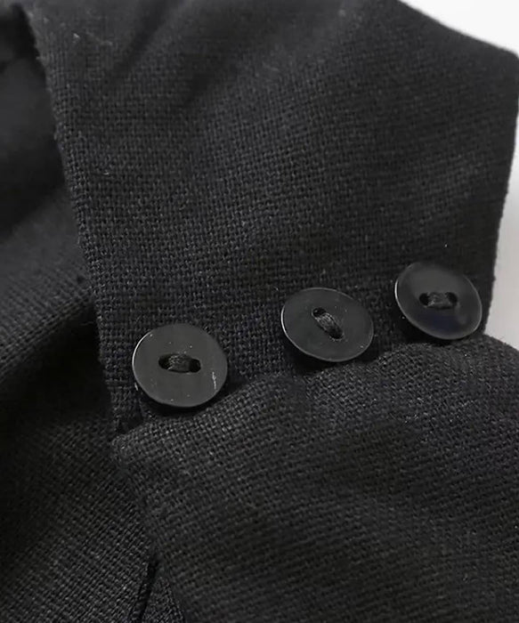 Fringe Skirt Halter Linen Dress In Black