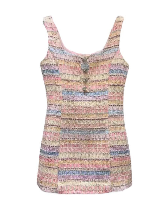 Diamond Button Tweed Mini Dress