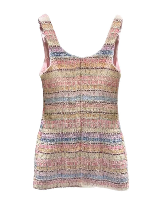 Diamond Button Tweed Mini Dress