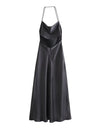 Draped Long Backless Satin Dress - BEYAZURA.COM