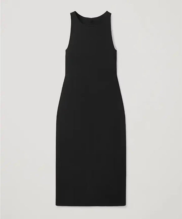 Slim Sleeveless Midi Knit Dress In Black - BEYAZURA.COM