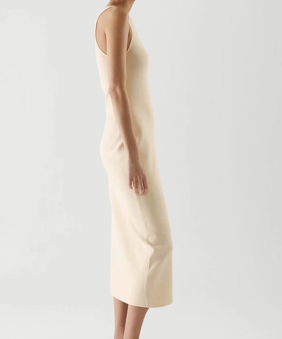 Slim Sleeveless Midi Knit Dress In Beige