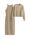 Soft Knit Midi Dress Buttoned Cardigan Two Piece Set - BEYAZURA.COM