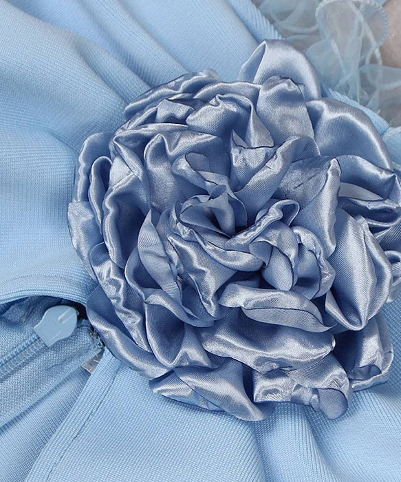 Flower Trim Cutout Long Dress In Blue - BEYAZURA.COM