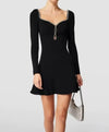 Jeweled Square Collar Black Knit Dress - BEYAZURA.COM