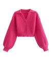 Thick Slim Cropped Pink Sweater - BEYAZURA.COM