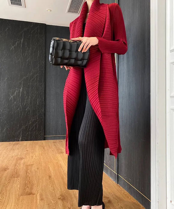 Pleated Mid Length Loose Cardigan - BEYAZURA.COM