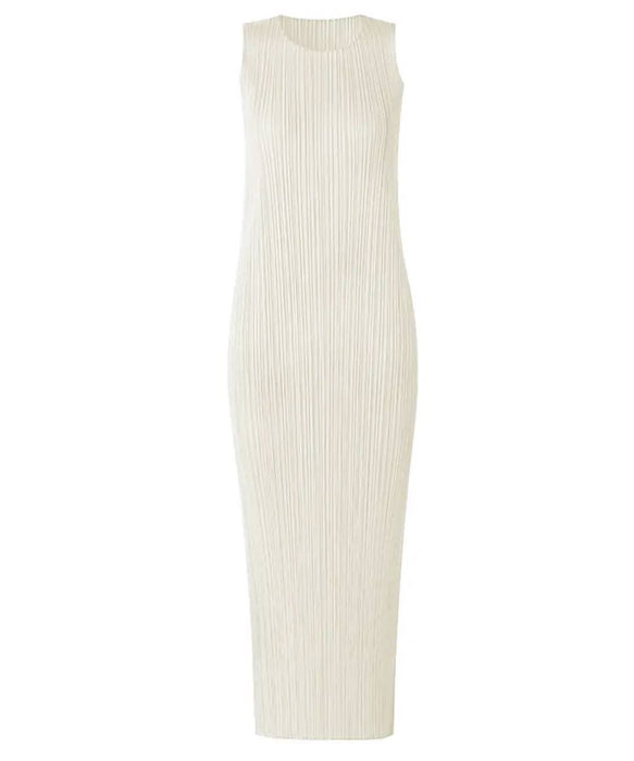Pleated Sleeveless Long Dress - BEYAZURA.COM