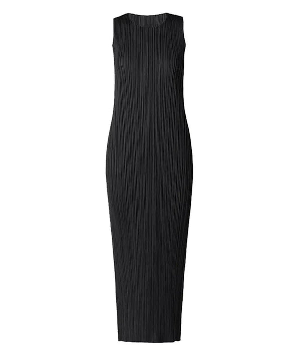 Pleated Sleeveless Long Dress - BEYAZURA.COM