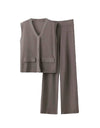 Vest And Pants Two Piece Knit Set - BEYAZURA.COM