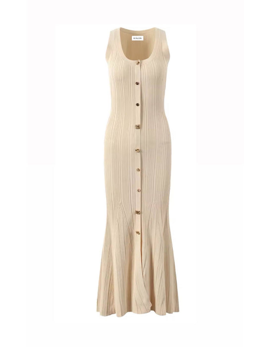 Sleeveless Knitted Long Button Down Dress