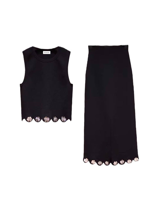 Short Top With Long Skirt Set In Black