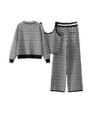 Houndstooth Jacquard Knit Three Piece Pants Set - BEYAZURA.COM