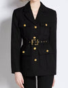 Double Breasted Gold Buttoned Blazer Coat - BEYAZURA.COM