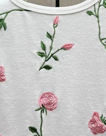 Pink Rose Sleeveless Knit Cotton White Dress - BEYAZURA.COM