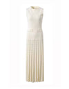 Pearl Embroidered Beige Long Dress With Matching Cardigan