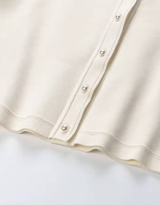 Pearl Embroidered Beige Long Dress With Matching Cardigan