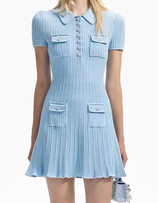 Blue Short Sleeve Mini Knit Dress