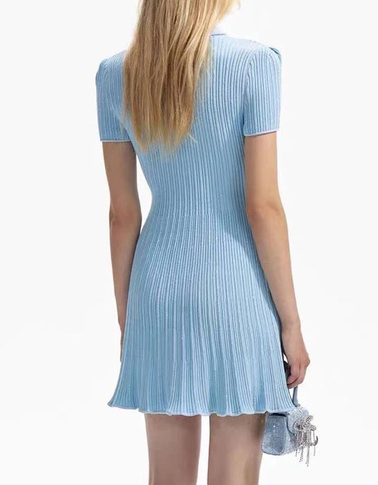 Blue Short Sleeve Mini Knit Dress