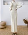 High Neck Knitted Maxi Slim Dress - BEYAZURA.COM