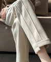 Herringbone Knit High Waist Ankle Trousers - BEYAZURA.COM