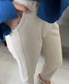 Herringbone Knit High Waist Ankle Trousers - BEYAZURA.COM