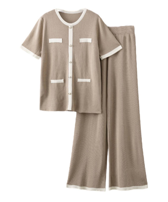 Long Pants And Pearl Buttoned Long Top Set - BEYAZURA.COM