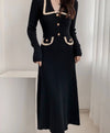 Collared Midi Dress with Metal Buttons and Pockets - BEYAZURA.COM