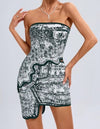 Asymmetric Strapless Top And Mini Skirt Set - BEYAZURA.COM