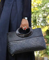 Braided Rectangular Straw Handbag With Oval Handle - BEYAZURA.COM