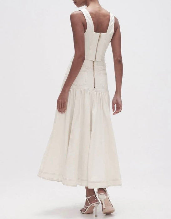 White Denim Cropped Top And Skirt Set - BEYAZURA.COM