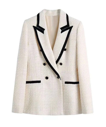 Tweed Long Lapel Knitted Blazer with Contrast Edges - BEYAZURA.COM
