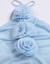 Light Blue Mesh Flower Strappy Long Dress - BEYAZURA.COM
