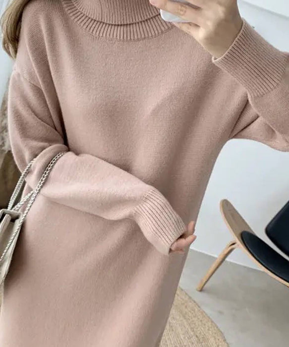 Turtleneck Long Knitted Sweater Dress - BEYAZURA.COM