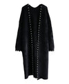 Thick Fuzzy Knitted Midi Cardigan With Pearls - BEYAZURA.COM